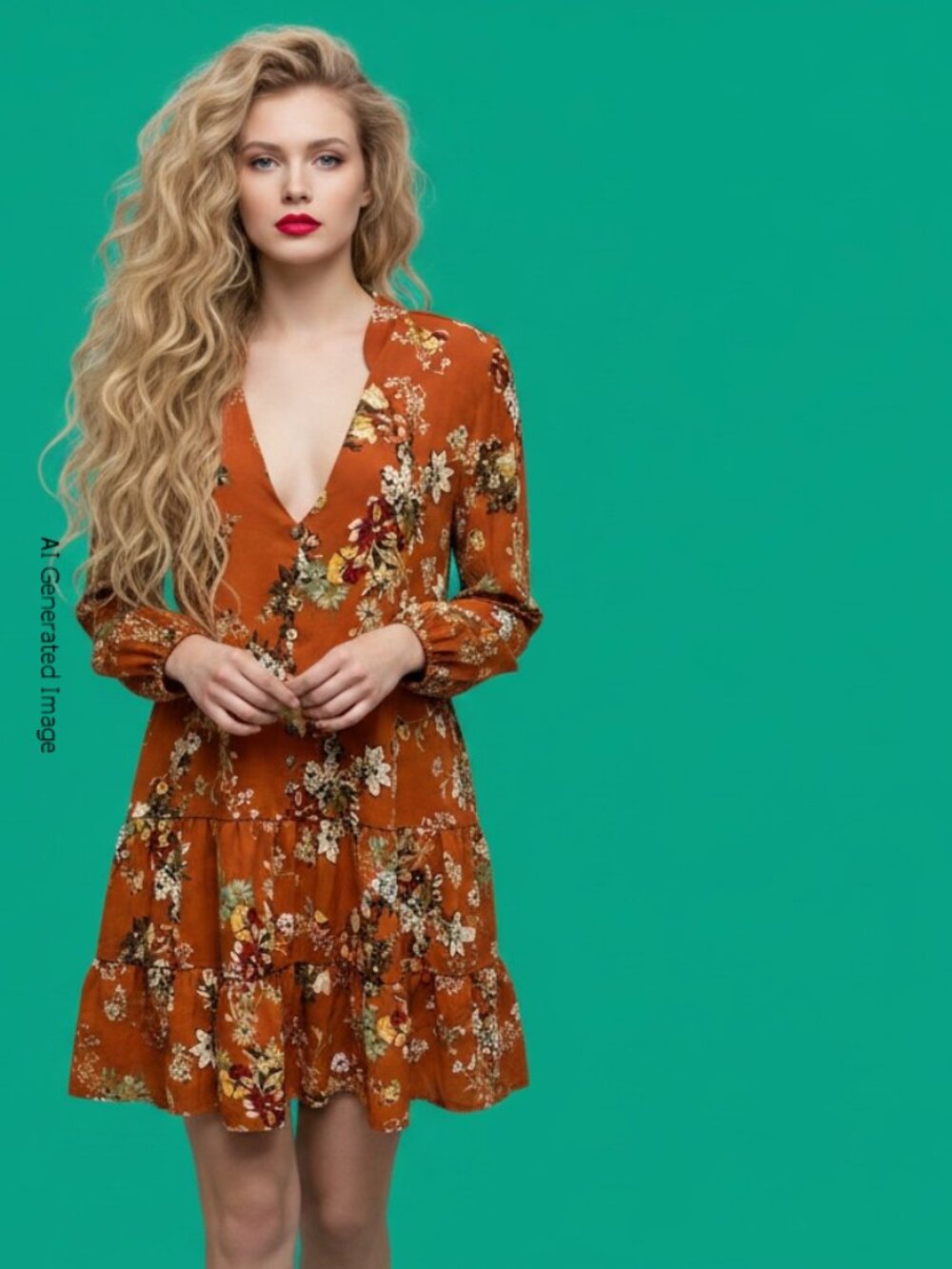 Emma & Michele Rust Orange Floral Boho Chiffon Mini Dress Size M